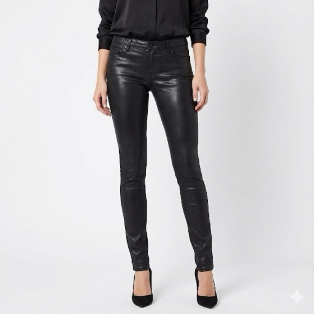 AG coated skinny jeans elevated basics leatherette denim finish size 25 black